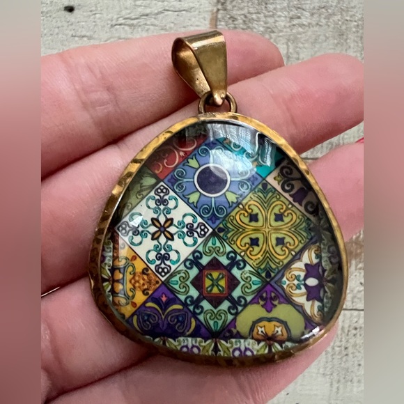 Pendentif Ancien Murano - Verre Et Argent Doré 925 - Ras Du Cou Rond - Bon état